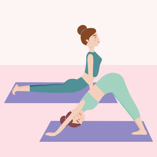 Cartoon women doing yoga — Stockvector