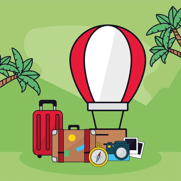 Hot air balloon with icon set — Stockvector