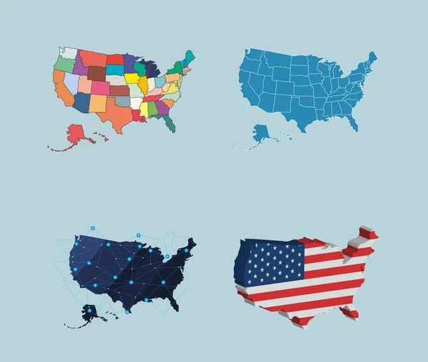 Cuatro mapas de EE.UU. — Vector de stock