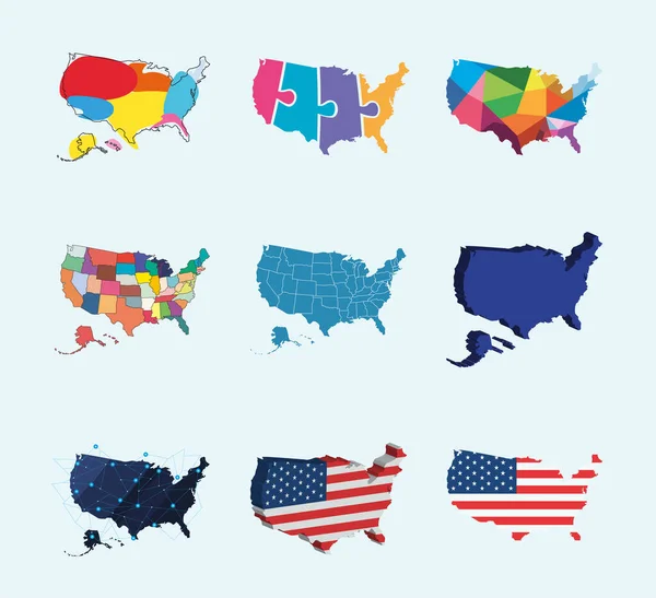 Neun US-Landkarten — Stockvektor