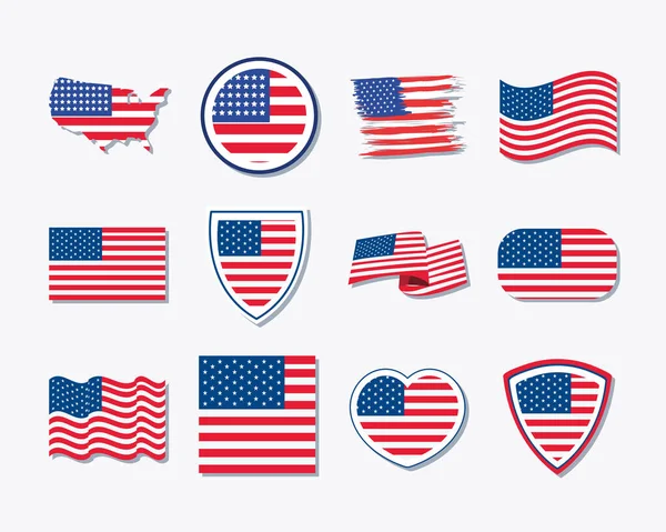 Doze ícones de bandeira dos EUA —  Vetores de Stock