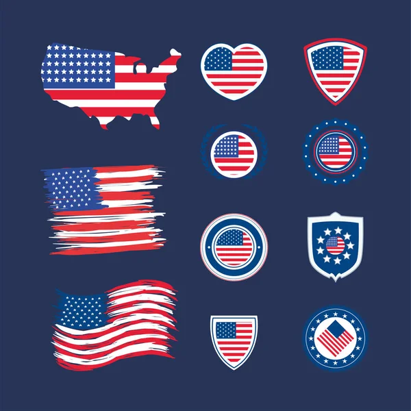 Onze icônes drapeau des Etats-Unis — Image vectorielle