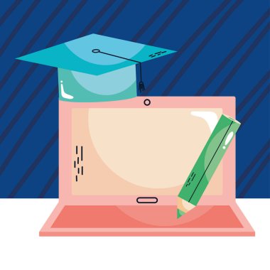 Mezuniyet şapkalı bilgisayar