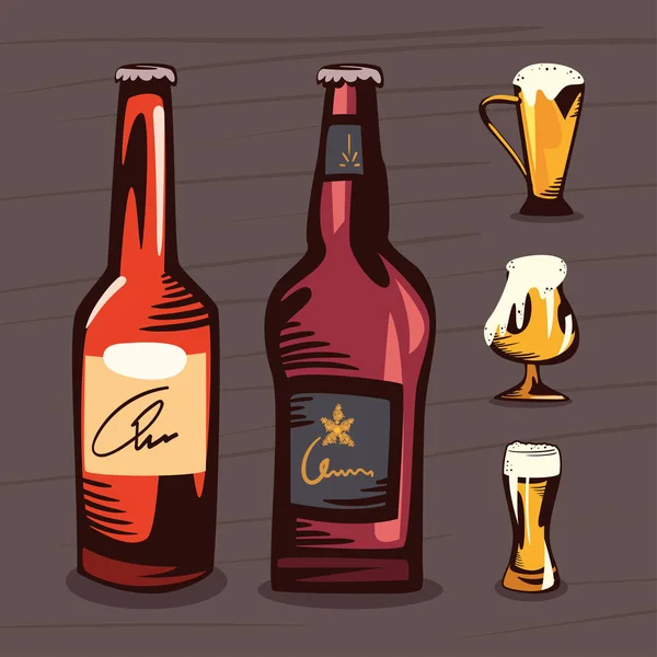 一套图标啤酒和杯子 — 图库矢量图片