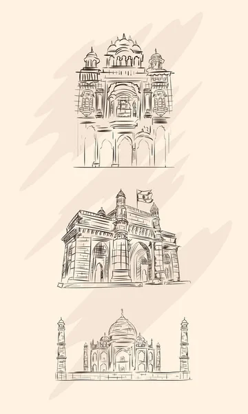 Edificios arquitectónicos de la India — Vector de stock