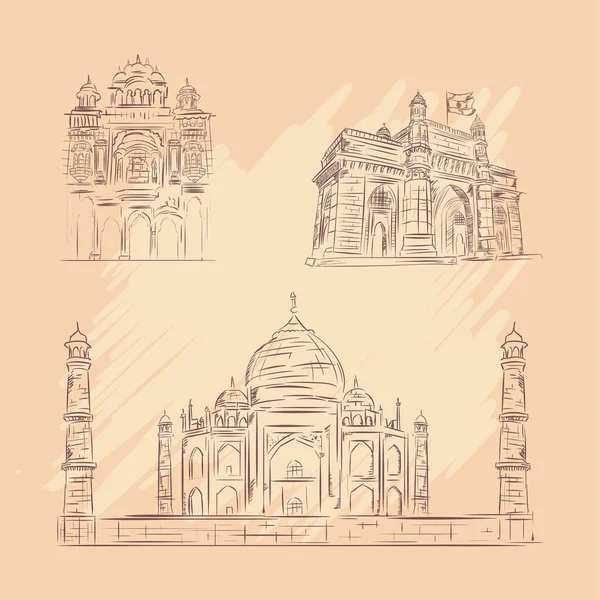Serie di punti di riferimento di architettura india — Vettoriale Stock