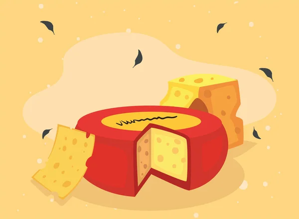黄色のチーズのスライスとチーズ — ストックベクタ
