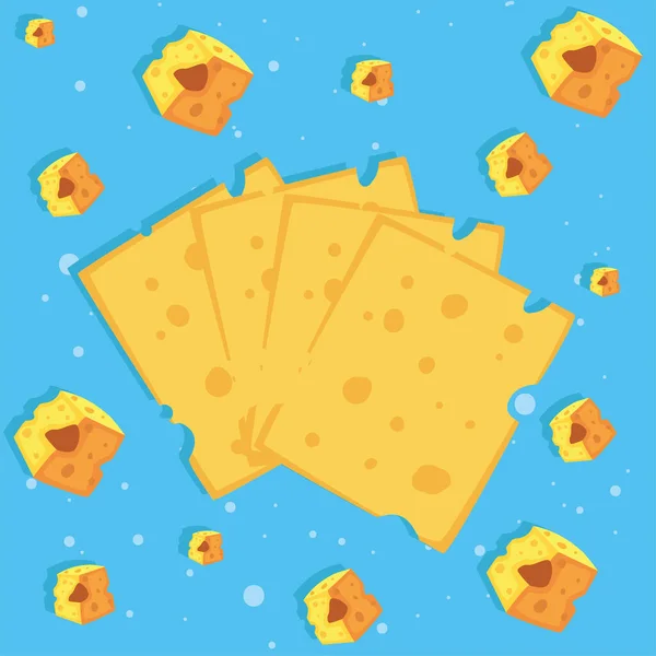 Rodajas de queso amarillo — Vector de stock