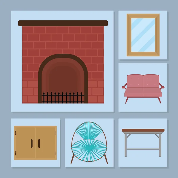 Cheminée et meubles — Image vectorielle