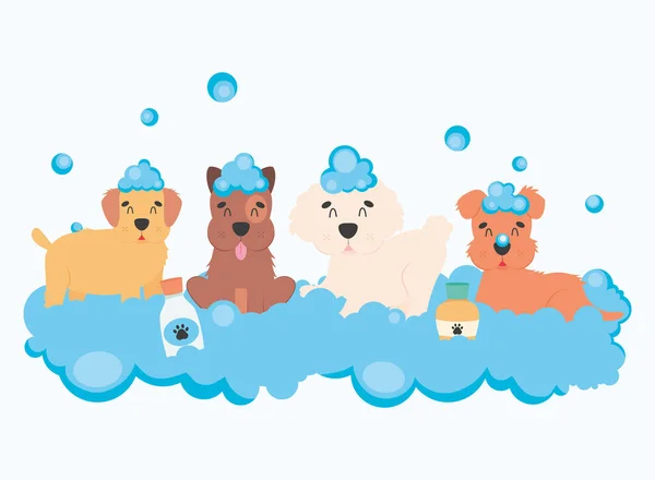 Słodkie psy kąpiele ilustracja — Wektor stockowy