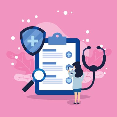 Sigorta belgesi olan kadın doktor.