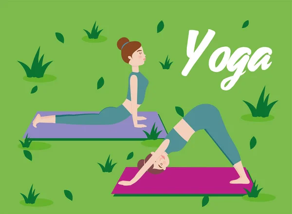 Las mujeres practican yoga — Vector de stock