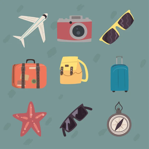 Nine bon voyage icons — 图库矢量图片