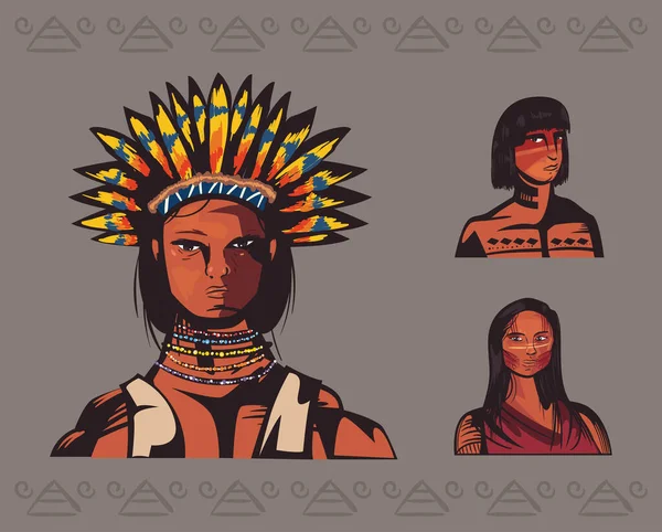 Group of three indigenous — стоковый вектор