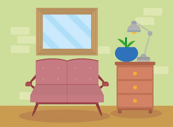 Obývací pokoj s pohovkou růžová — Stockový vektor