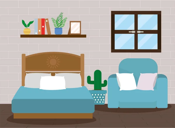 Comfy house bedroom scene — Stok Vektör