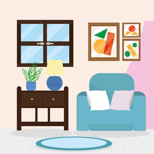Pohodlný dům obývací pokoj scéna — Stockový vektor