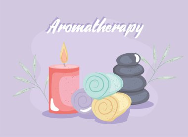 towels ,rocks and candle