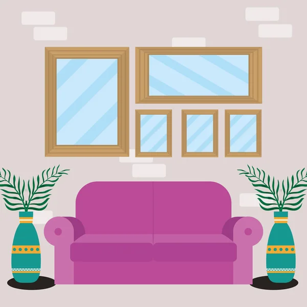 Salon z sofą fioletowy — Wektor stockowy
