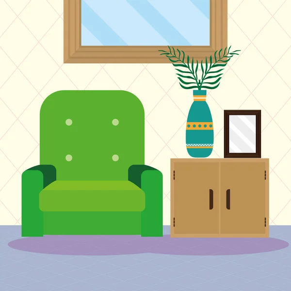 Livingroom with sofa green — Stockvektor