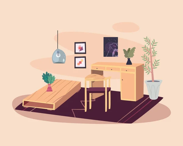 Ev ahşabı masa ve masa — Stok Vektör