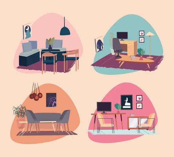 Espaços domésticos e decoração da sala de estar —  Vetores de Stock