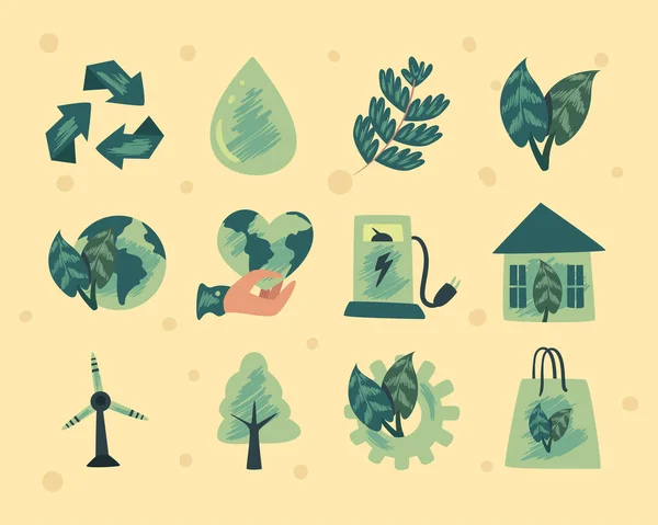 Colección de iconos ecológicos y verdes — Vector de stock
