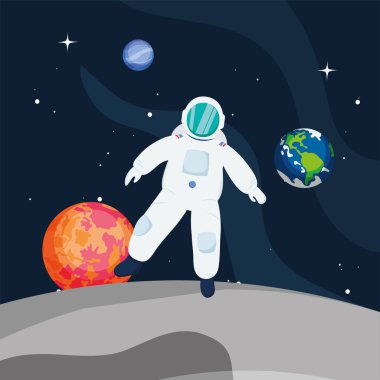 Gezegenlerin önündeki astronot.