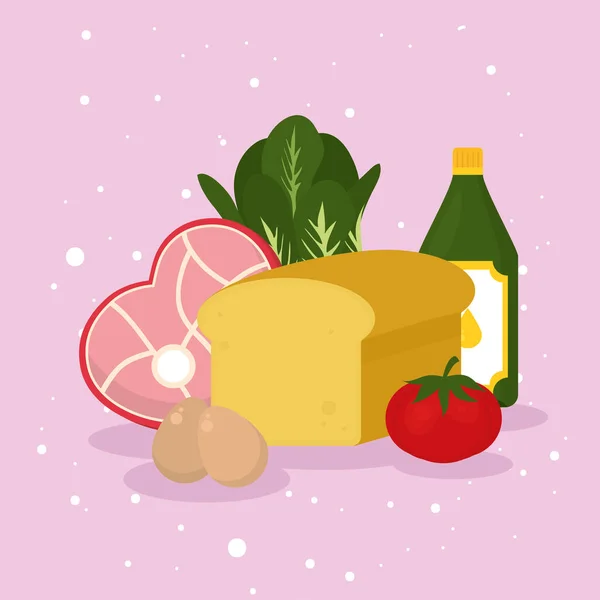 Conjunto de iconos de carne y alimentos de queso — Vector de stock