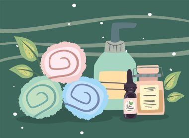 Spa merkezi havlular şişe kavanozu ve damlatıcı