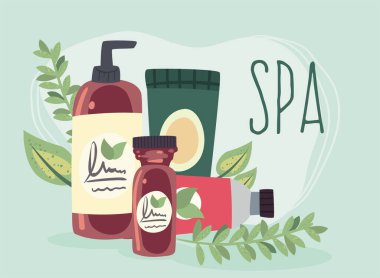 Spa krem kavanozları ve şişeler.