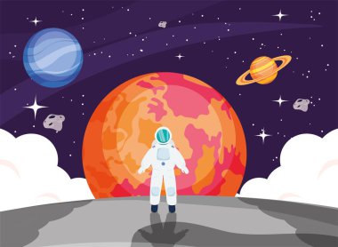 Mars 'ın önünde astronot