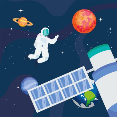 Uydu ve gezegenleri olan astronot
