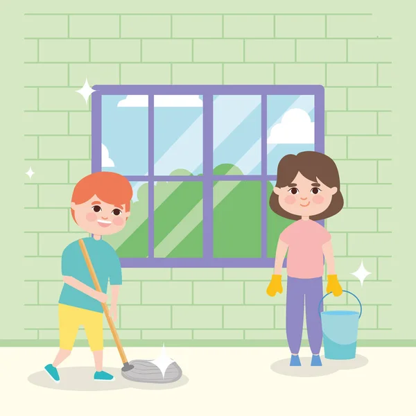 Girl and boy mopping — Stock Vector