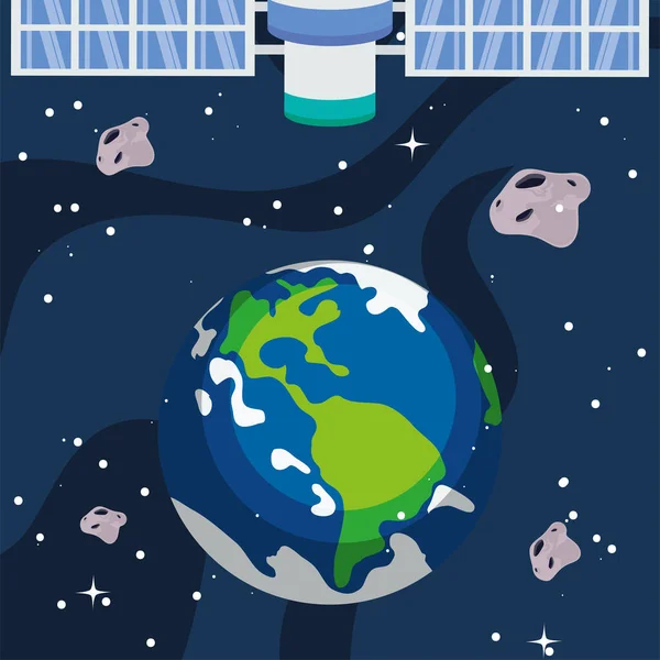 Terra e satellite — Vettoriale Stock