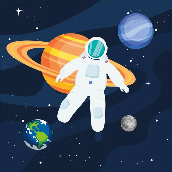 Satürn 'ün önünde astronot — Stok Vektör