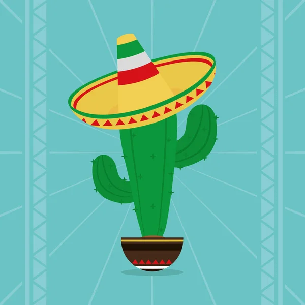 Kaktus dengan topi meksiko - Stok Vektor