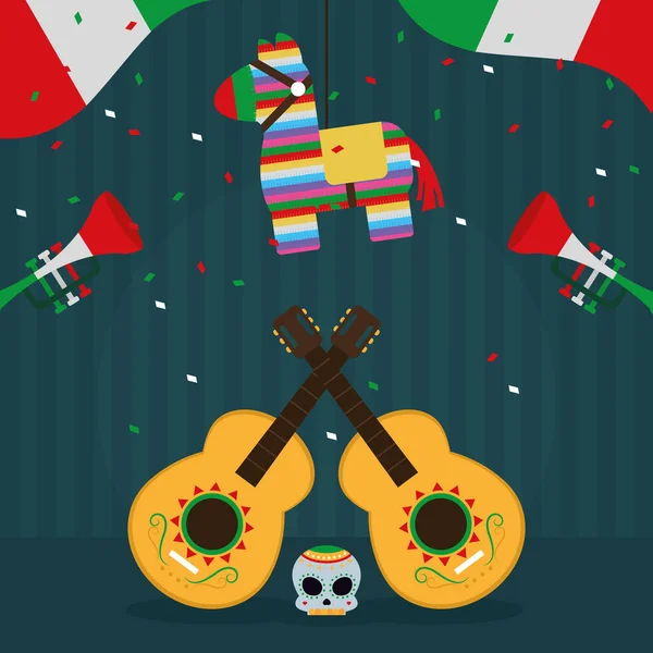 Mexican illustration with guitars — Stock Vector