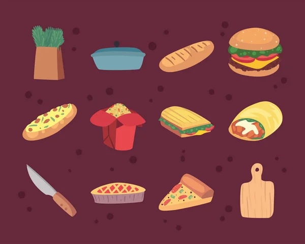 Дванадцять іконок домашньої їжі — стоковий вектор