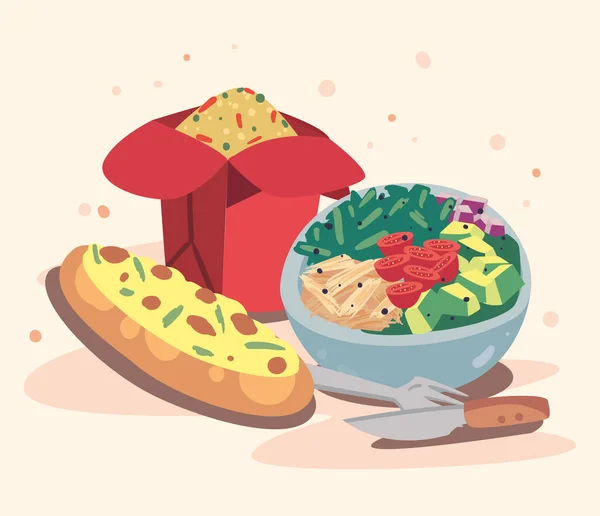 Comida casera y cubiertos — Vector de stock