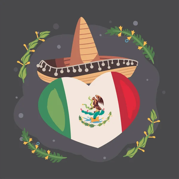 Bandeira do coração mexicano — Vetor de Stock