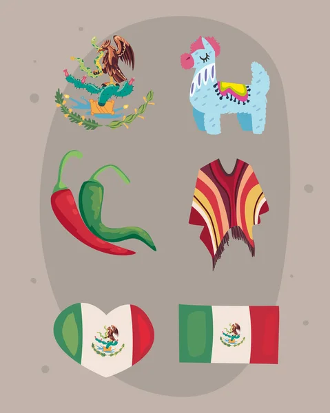 Six mexican independence day icons — Stock Vector