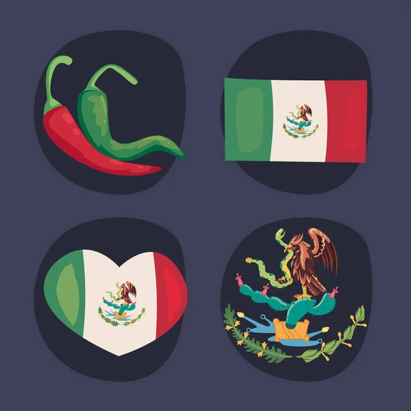 Четыре иконы Дня независимости Мексики — стоковый вектор
