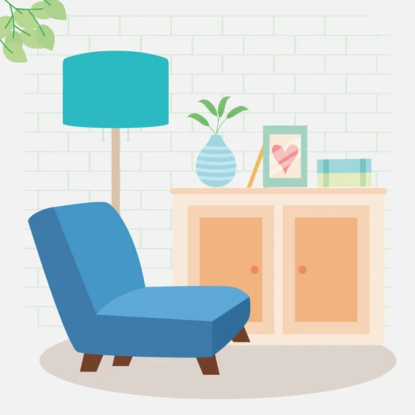 Modrý gauč v obývacím pokoji — Stockový vektor