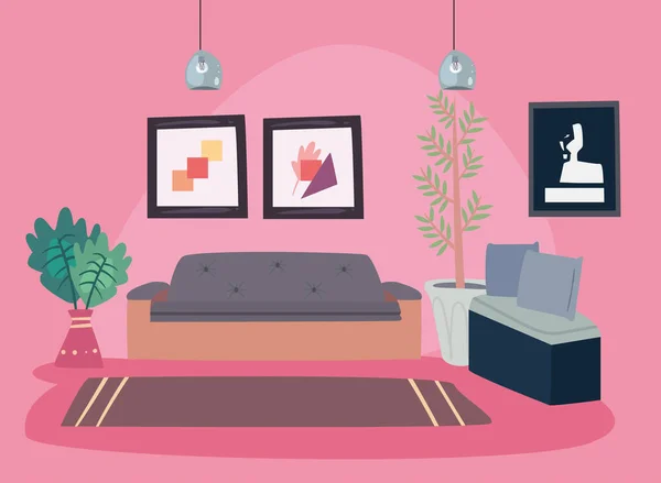 Розовая сцена в гостиной — стоковый вектор