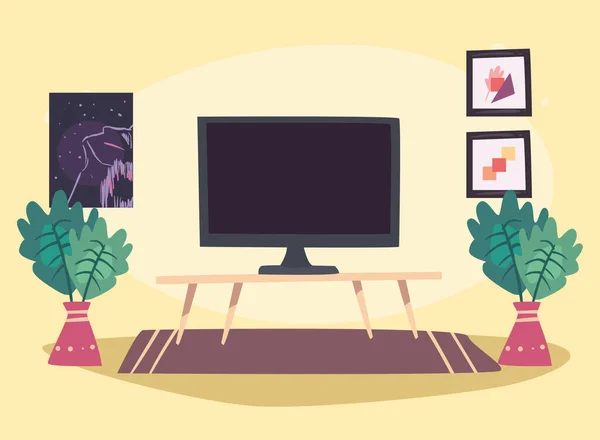 Tv y plantas de interior — Vector de stock