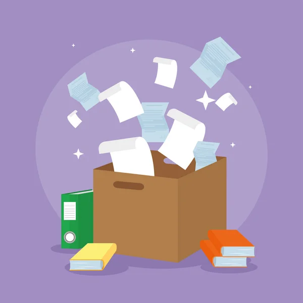 Documents flying in box — Stock Vector