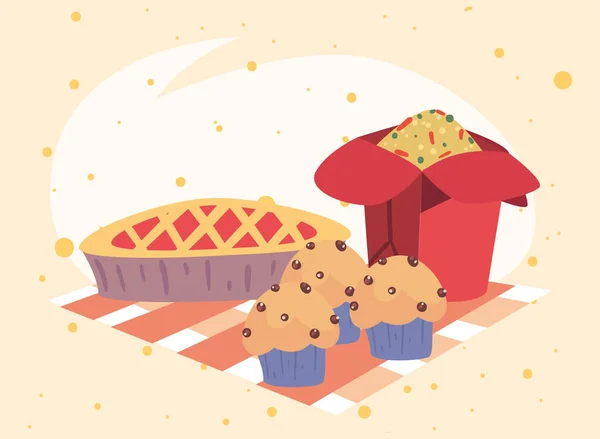 Taart en cupcakes — Stockvector