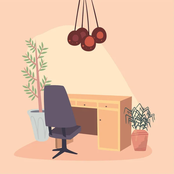 Γραφείο με φυτά εσωτερικού χώρου — Διανυσματικό Αρχείο