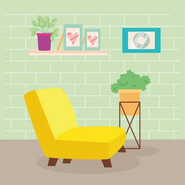 Sofá amarelo na sala de estar —  Vetores de Stock